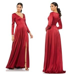 Mac Duggal Red Satin Long Sleeve Satin Formal Prom Pageant Gown Dress Size 8